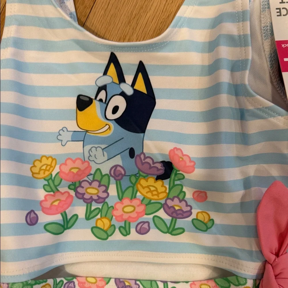 Bluey Hooded Beach Cloth Coverup & Floral Swimsuit Set - Light Blue & Multicolor - Picture 2 of 12